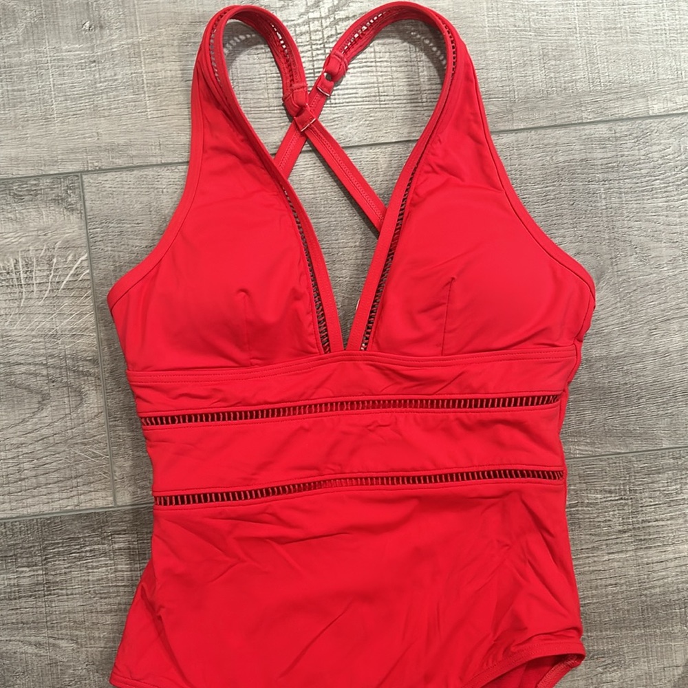 Sea Level Swim Spliced Plunge One Piece Red 8 - Picture 7 of 9